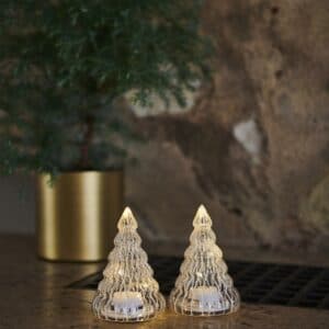 Set de deux sapins lumineux transparents.
