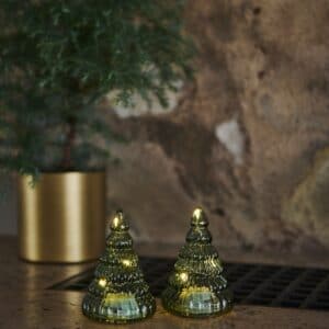 Set de deux sapins lumineux verts.